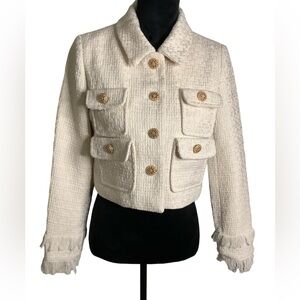 Bey Azura cropped cream long sleeve jacket. Size Medium